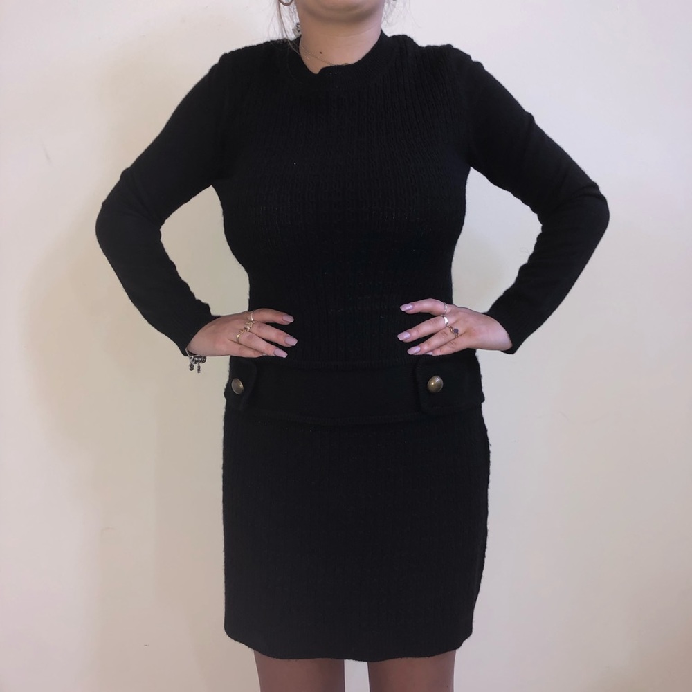 Black Long Sleeve Sweater Dress - Medium